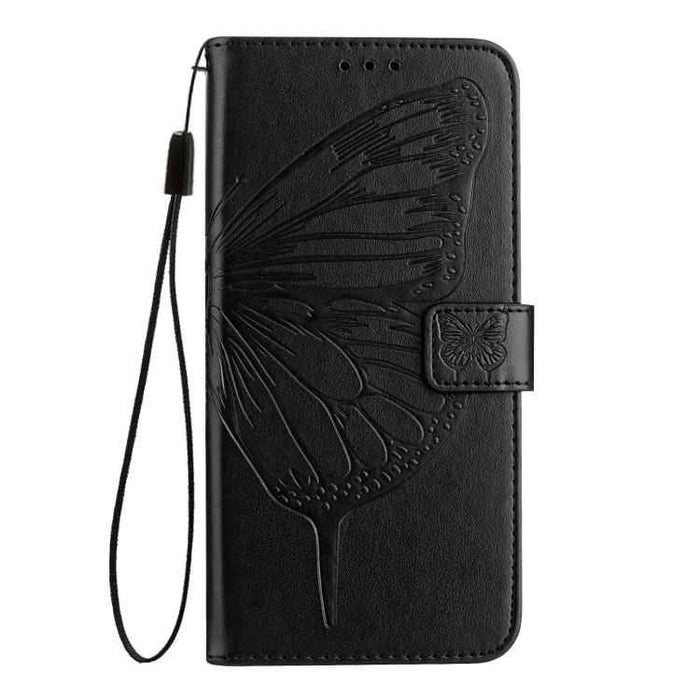 For iPhone 17 Pro Embossed Butterfly Leather Phone Case(Black)