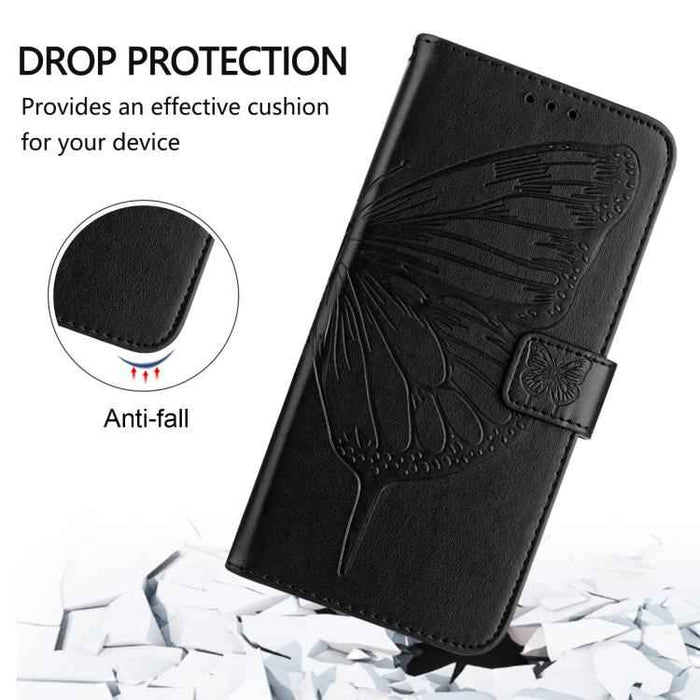 For iPhone 17 Pro Embossed Butterfly Leather Phone Case(Black)
