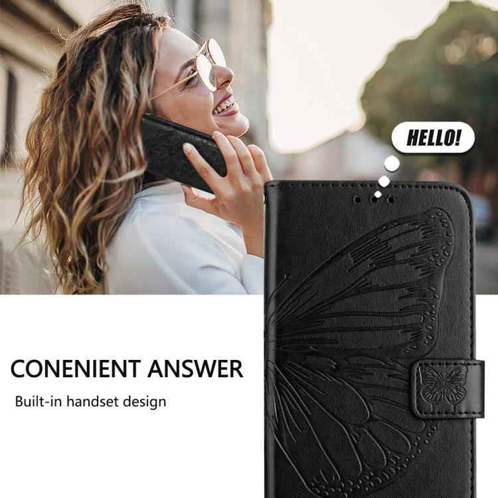For iPhone 17 Pro Embossed Butterfly Leather Phone Case(Black)