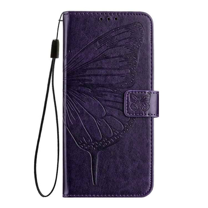 For iPhone 17 Pro Embossed Butterfly Leather Phone Case(Dark Purple)