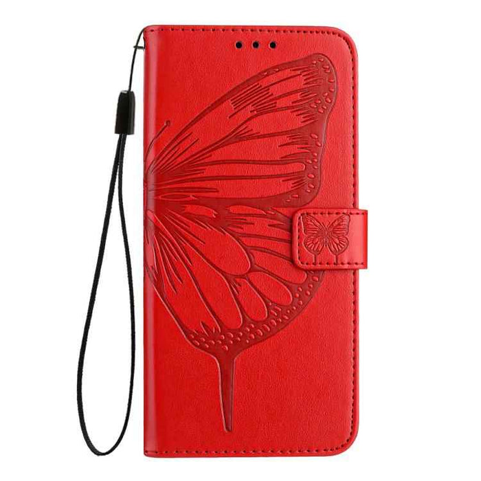 For iPhone 17 Pro Embossed Butterfly Leather Phone Case(Red)