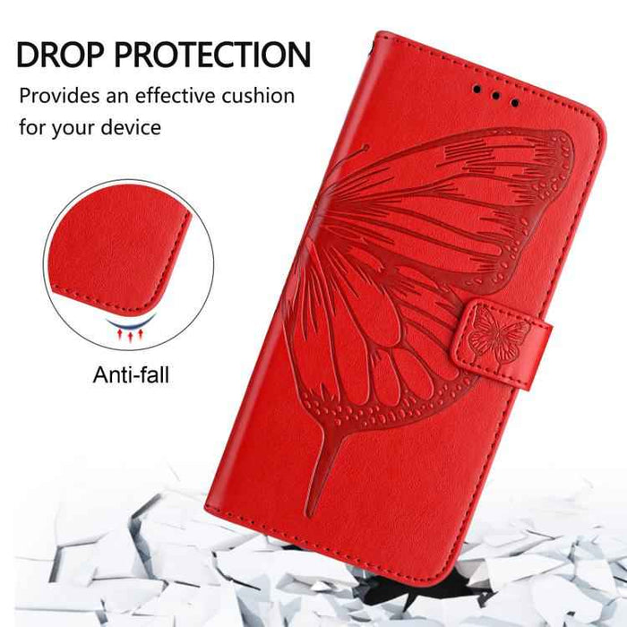 For iPhone 17 Pro Embossed Butterfly Leather Phone Case(Red)