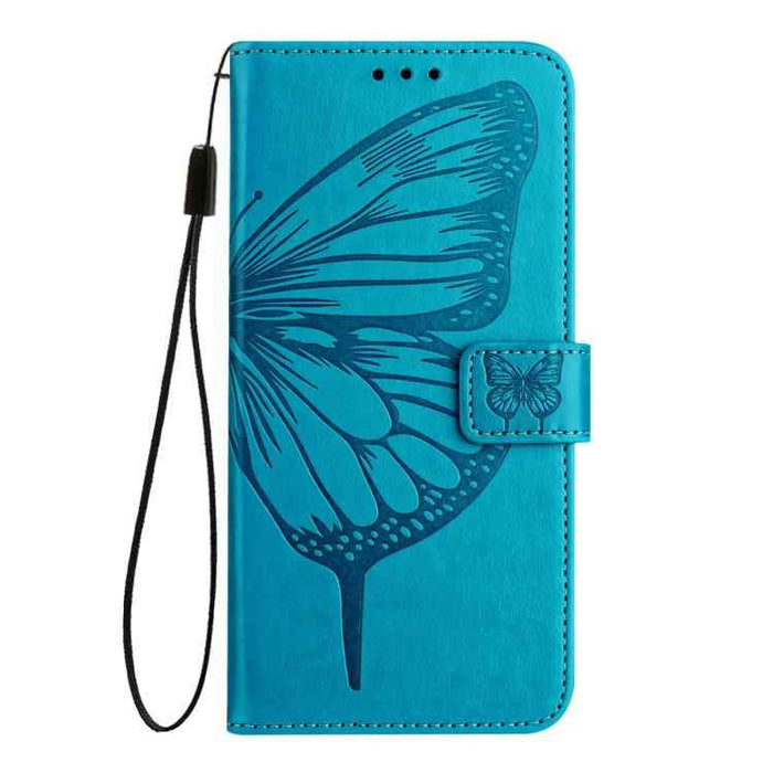 For iPhone 17 Pro Embossed Butterfly Leather Phone Case(Blue)