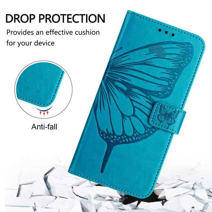 For iPhone 17 Pro Embossed Butterfly Leather Phone Case(Blue)