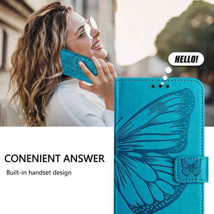 For iPhone 17 Pro Embossed Butterfly Leather Phone Case(Blue)