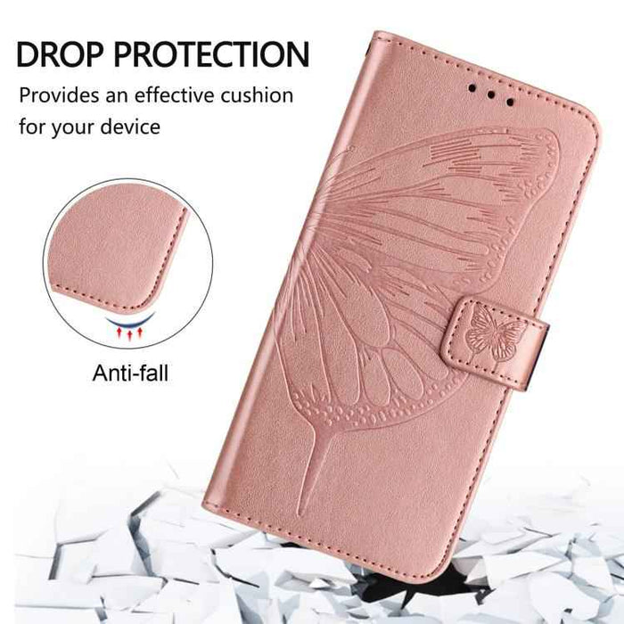 For iPhone 17 Pro Embossed Butterfly Leather Phone Case(Rose Gold)