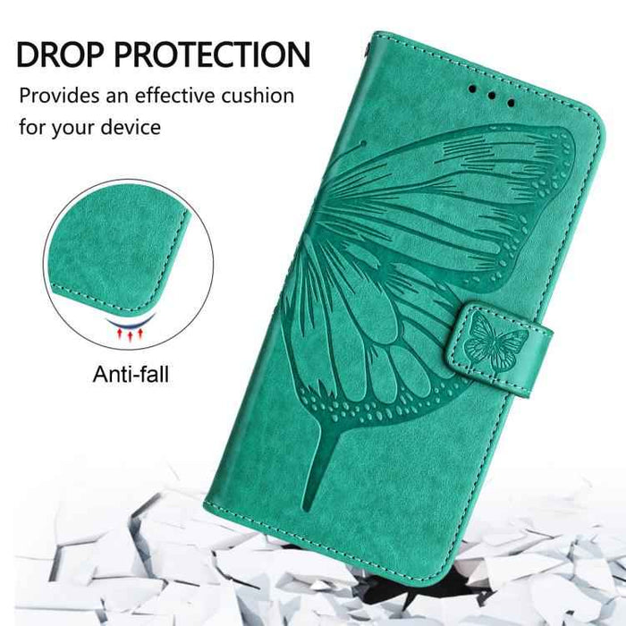For iPhone 17 Pro Embossed Butterfly Leather Phone Case(Green)