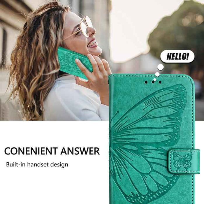 For iPhone 17 Pro Embossed Butterfly Leather Phone Case(Green)