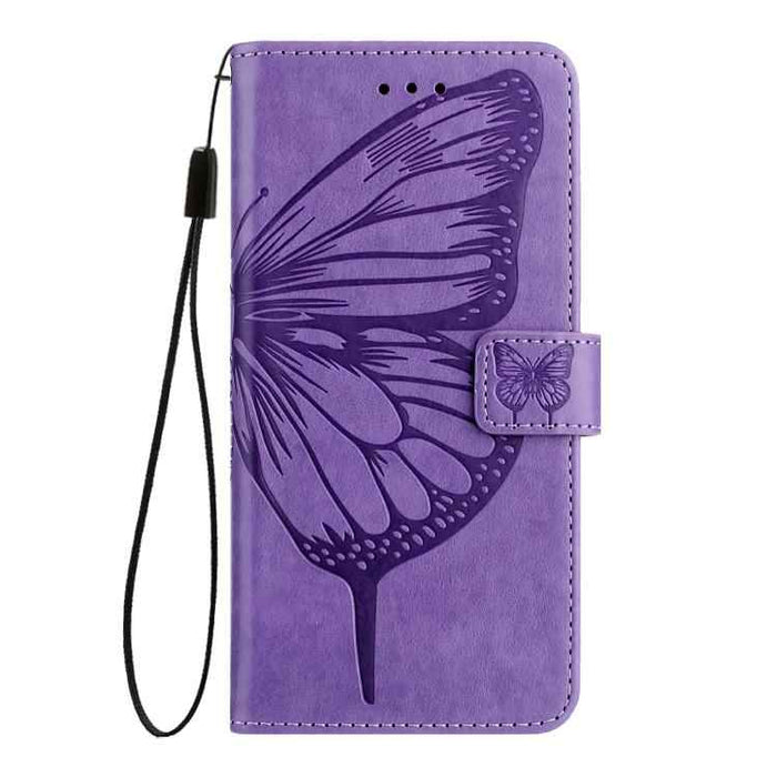 For iPhone 17 Pro Embossed Butterfly Leather Phone Case(Light Purple)