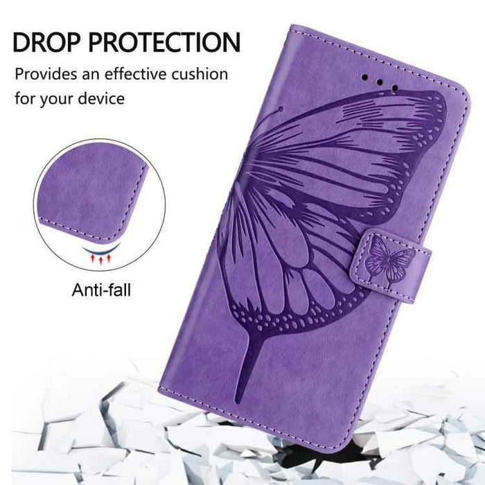 For iPhone 17 Pro Embossed Butterfly Leather Phone Case(Light Purple)