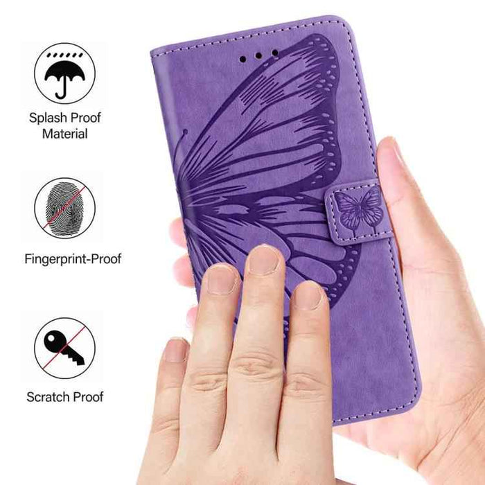 For iPhone 17 Pro Embossed Butterfly Leather Phone Case(Light Purple)