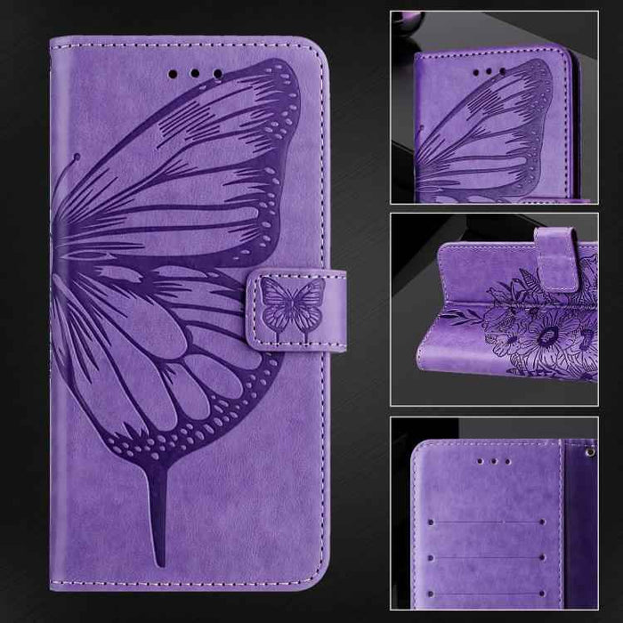 For iPhone 17 Pro Embossed Butterfly Leather Phone Case(Light Purple)