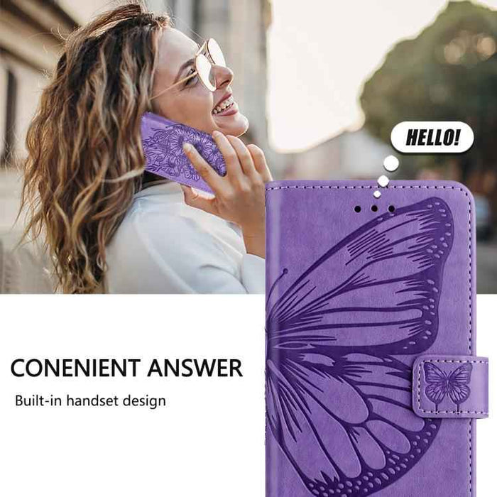 For iPhone 17 Pro Embossed Butterfly Leather Phone Case(Light Purple)