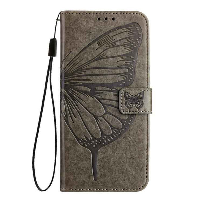 For iPhone 17 Pro Embossed Butterfly Leather Phone Case(Grey)