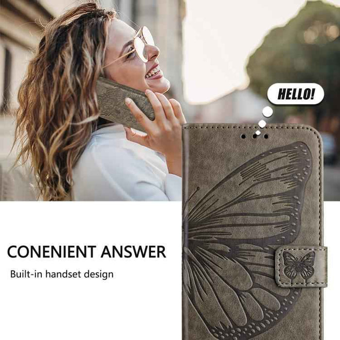 For iPhone 17 Pro Embossed Butterfly Leather Phone Case(Grey)