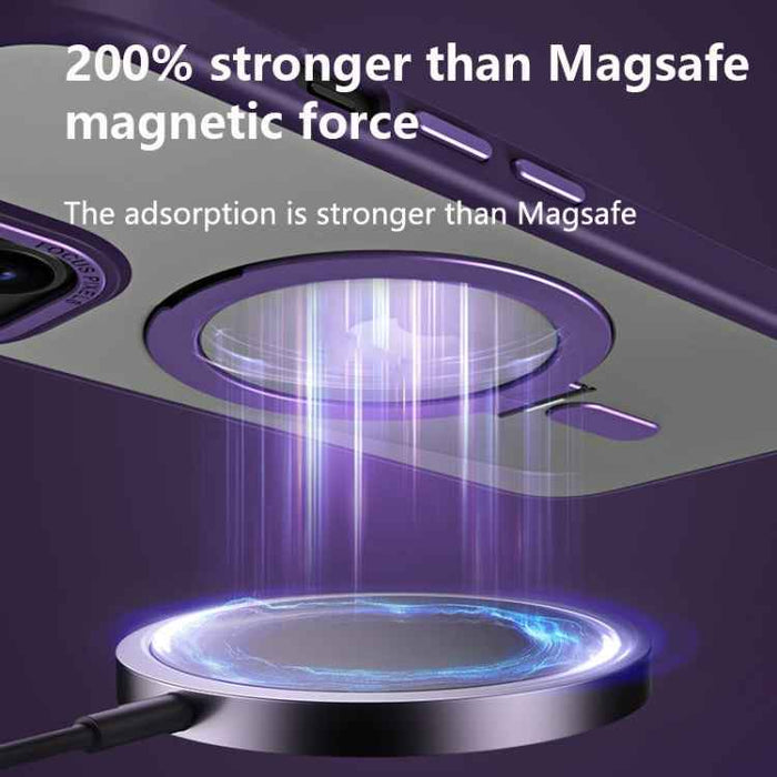For iPhone 15 Skin Feel MagSafe Shockproof Phone Case with Holder(Purple)
