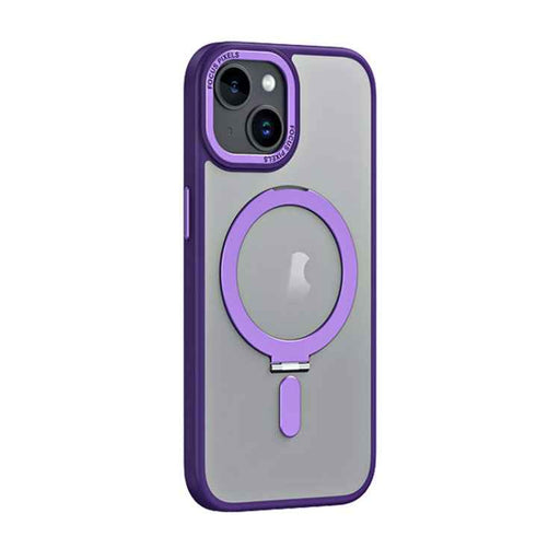 For iPhone 15 Skin Feel MagSafe Shockproof Phone Case with Holder(Purple)