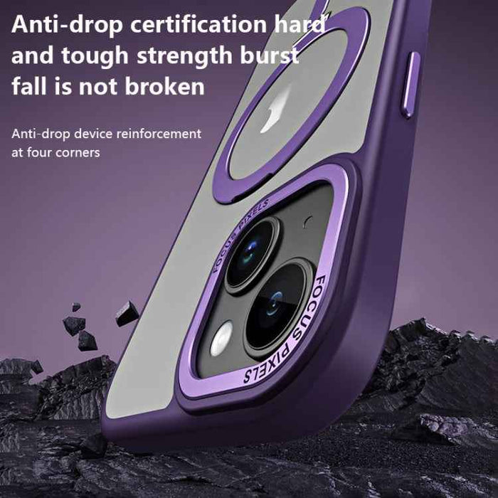 For iPhone 15 Skin Feel MagSafe Shockproof Phone Case with Holder(Purple)