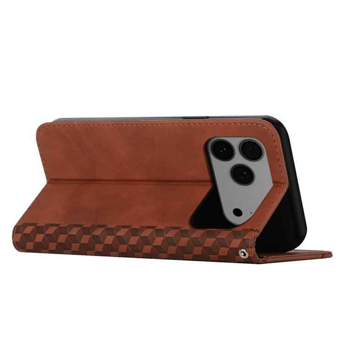 For iPhone 17 Pro Max Diamond Splicing Skin Feel Magnetic Leather Phone Case(Brown)