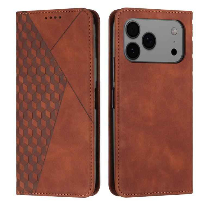 For iPhone 17 Pro Max Diamond Splicing Skin Feel Magnetic Leather Phone Case(Brown)