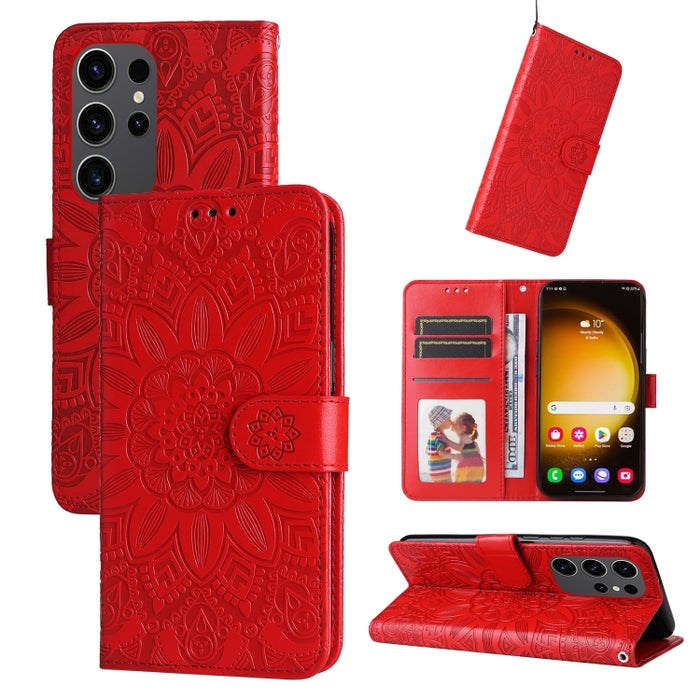 Embossed Sunflower Leather Phone Case, For Samsung Galaxy S24 Ultra, For Samsung Galaxy S24+, For Samsung Galaxy S24, For Samsung Galaxy A15