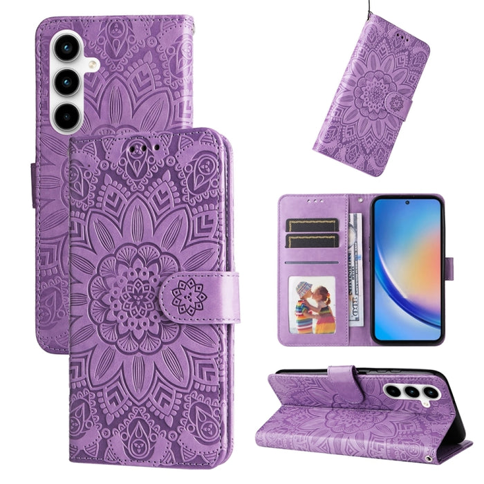 Embossed Sunflower Leather Phone Case, For Samsung Galaxy M55 5G, For Samsung Galaxy M15 5G / F15 5G, For Samsung Galaxy A55, For Samsung Galaxy A35, For Samsung Galaxy S24 Ultra, For Samsung Galaxy S24+, For Samsung Galaxy S24, For Samsung Galaxy A15�...