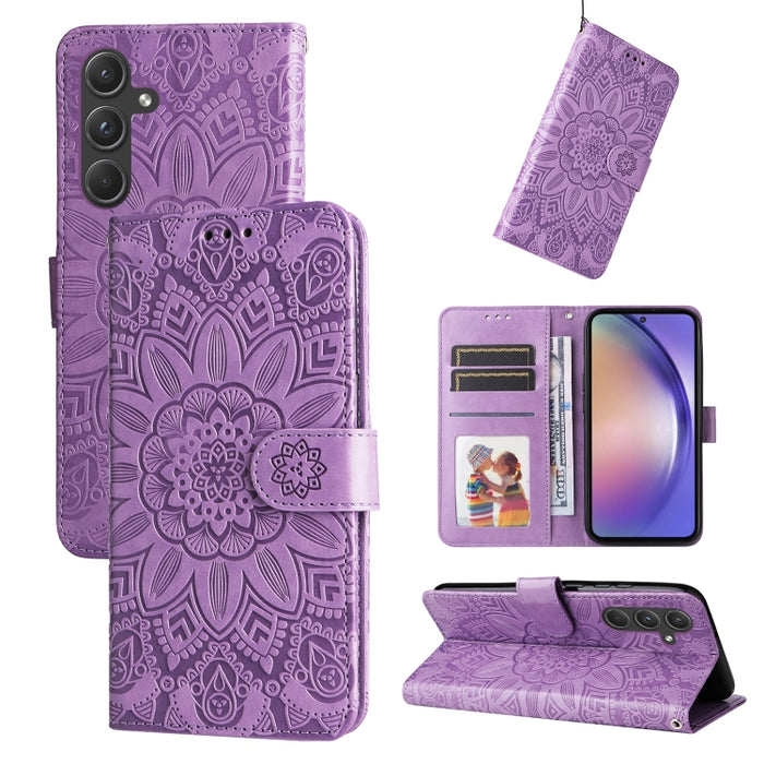 Embossed Sunflower Leather Phone Case, For Samsung Galaxy M55 5G, For Samsung Galaxy M15 5G / F15 5G, For Samsung Galaxy A55, For Samsung Galaxy A35, For Samsung Galaxy S24 Ultra, For Samsung Galaxy S24+, For Samsung Galaxy S24, For Samsung Galaxy A15�...