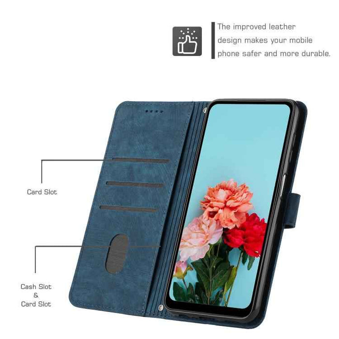 For iPhone 17 Pro Max Skin Feel Stripe Pattern Leather Phone Case with Lanyard(Blue)