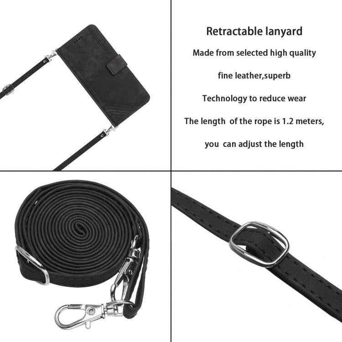 For iPhone 17 Pro Max Skin Feel Stripe Pattern Leather Phone Case with Lanyard(Black)