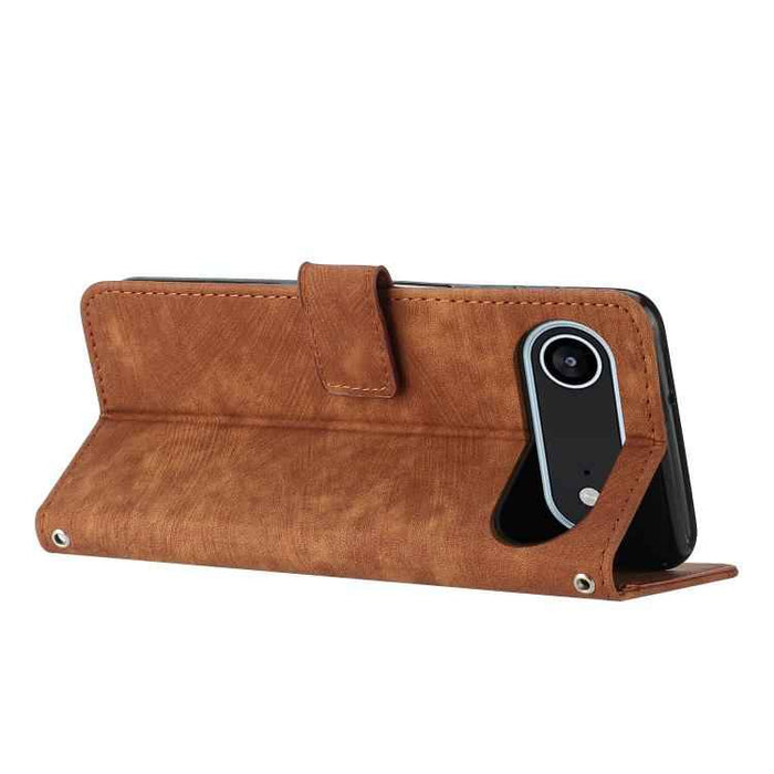 For iPhone 17 Air Skin Feel Stripe Pattern Leather Phone Case with Lanyard(Brown)