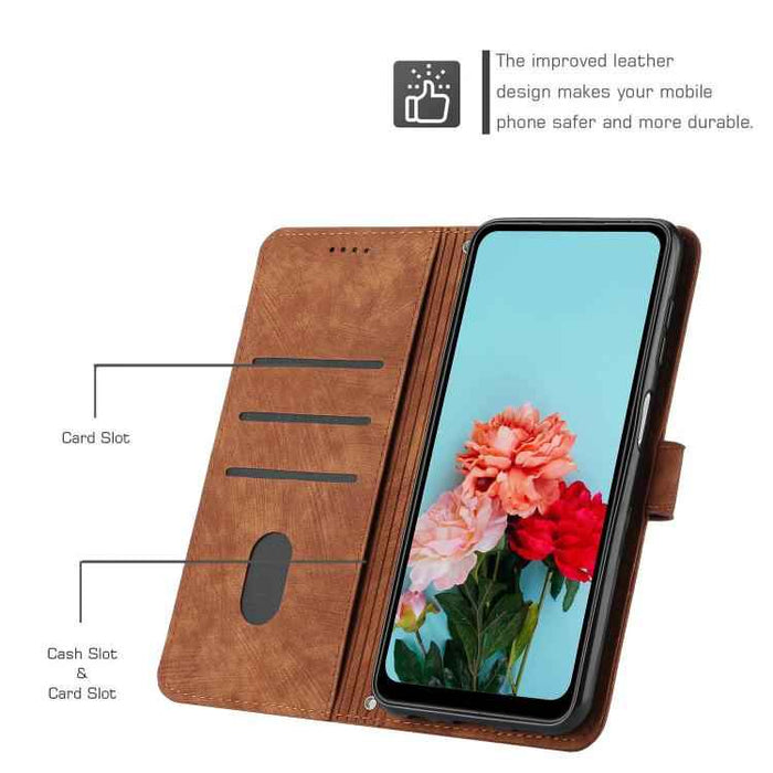 For iPhone 17 Air Skin Feel Stripe Pattern Leather Phone Case with Lanyard(Brown)