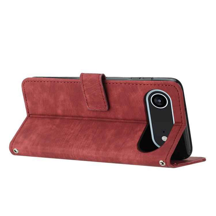 For iPhone 17 Air Skin Feel Stripe Pattern Leather Phone Case with Lanyard(Red)