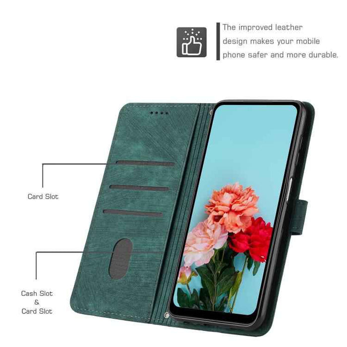 For iPhone 17 Air Skin Feel Stripe Pattern Leather Phone Case with Lanyard(Green)