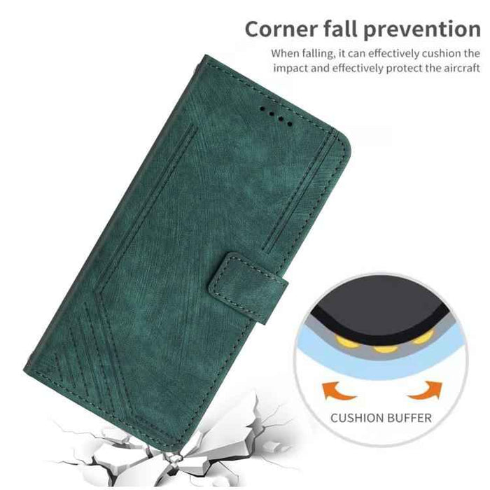 For iPhone 17 Air Skin Feel Stripe Pattern Leather Phone Case with Lanyard(Green)
