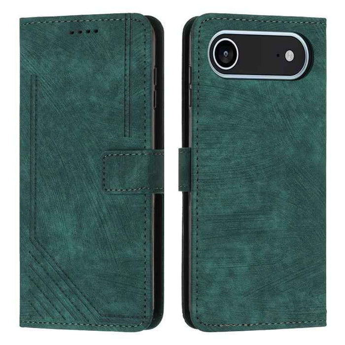For iPhone 17 Air Skin Feel Stripe Pattern Leather Phone Case with Lanyard(Green)