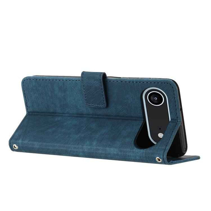 For iPhone 17 Air Skin Feel Stripe Pattern Leather Phone Case with Lanyard(Blue)