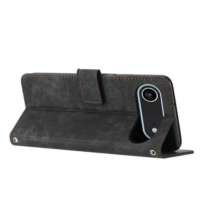 For iPhone 17 Air Skin Feel Stripe Pattern Leather Phone Case with Lanyard(Black)