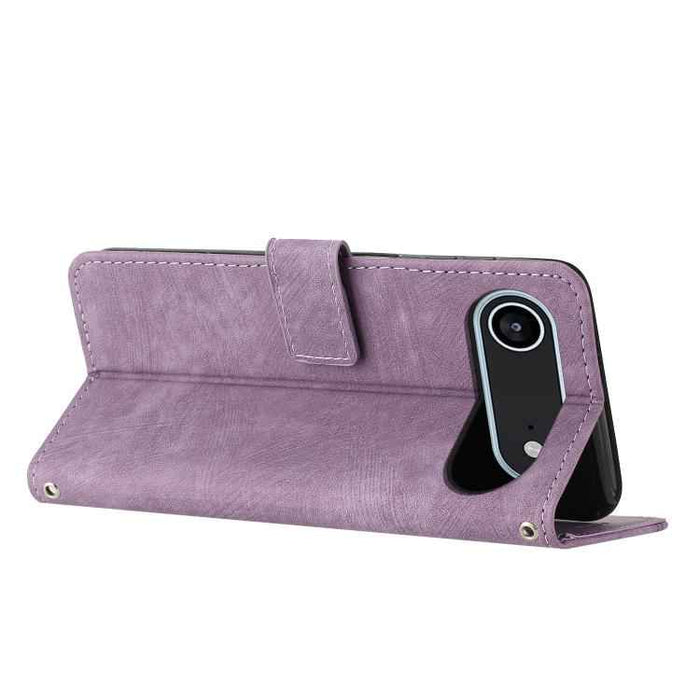 For iPhone 17 Air Skin Feel Stripe Pattern Leather Phone Case with Lanyard(Purple)