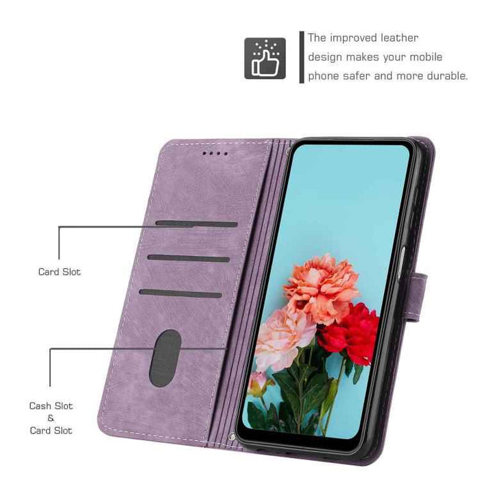 For iPhone 17 Air Skin Feel Stripe Pattern Leather Phone Case with Lanyard(Purple)