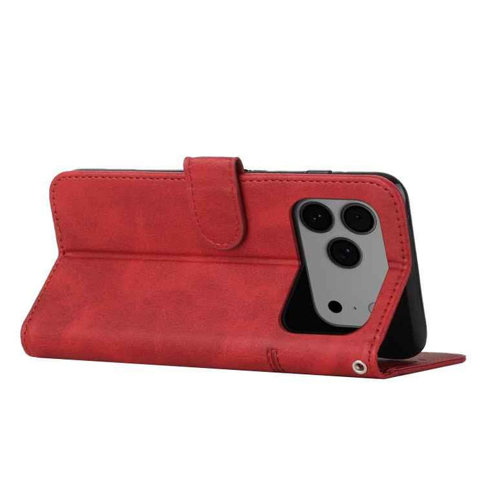 For iPhone 17 Pro Max Stitching Calf Texture Buckle Leather Phone Case(Red)