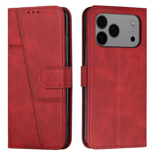 For iPhone 17 Pro Max Stitching Calf Texture Buckle Leather Phone Case(Red)