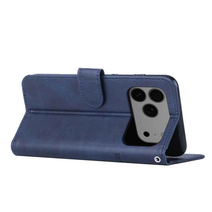 For iPhone 17 Pro Max Stitching Calf Texture Buckle Leather Phone Case(Blue)