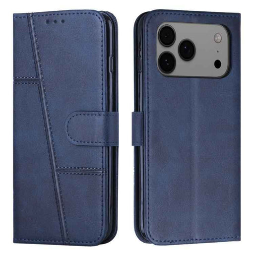 For iPhone 17 Pro Max Stitching Calf Texture Buckle Leather Phone Case(Blue)