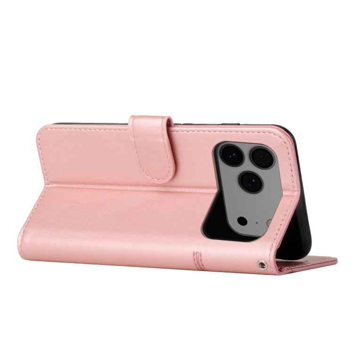 For iPhone 17 Pro Max Stitching Calf Texture Buckle Leather Phone Case(Rose Gold)