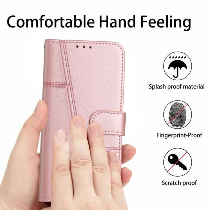 For iPhone 17 Pro Max Stitching Calf Texture Buckle Leather Phone Case(Rose Gold)