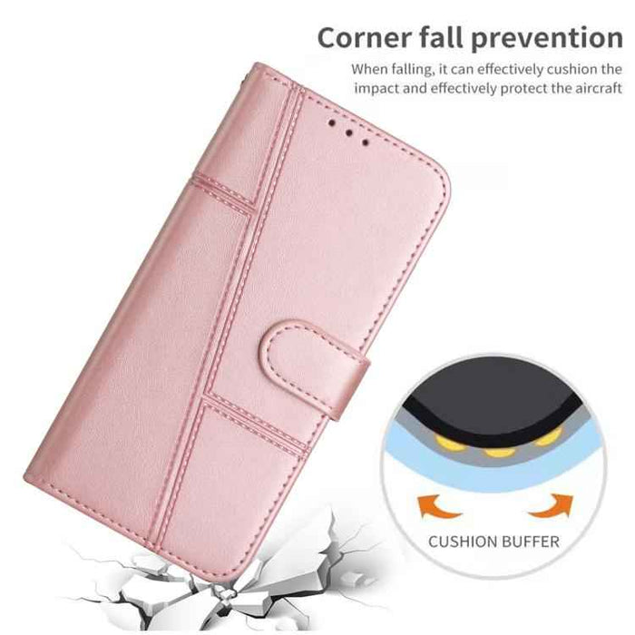 For iPhone 17 Pro Max Stitching Calf Texture Buckle Leather Phone Case(Rose Gold)