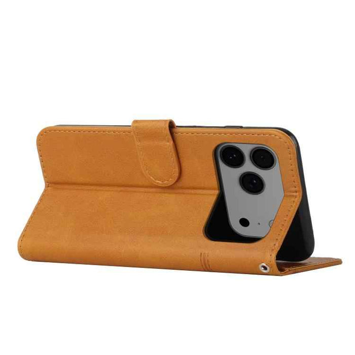 For iPhone 17 Pro Max Stitching Calf Texture Buckle Leather Phone Case(Yellow)