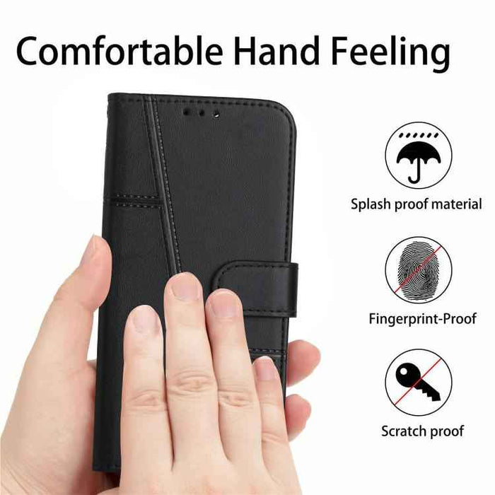 For iPhone 17 Stitching Calf Texture Buckle Leather Phone Case(Black)