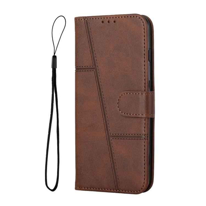 For iPhone 17 Stitching Calf Texture Buckle Leather Phone Case(Brown)