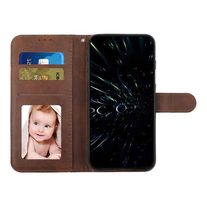 For iPhone 17 Stitching Calf Texture Buckle Leather Phone Case(Brown)